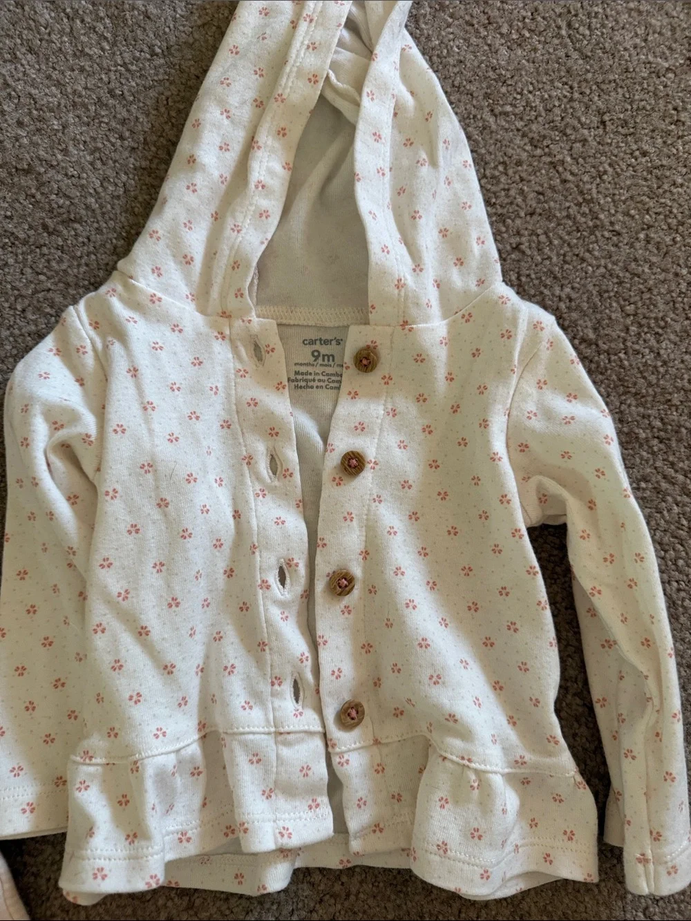 Carter's Cream Hooded Floral Button-Up Top with Pink Outfit Pieces